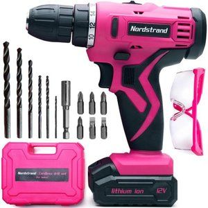 Pink Cordless Drill Set - Electric Screwdriver Cordless Drill Kit for Women